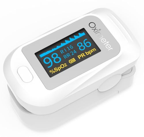 Oxímetro De Pulso, Pulsioxímetro De Dedo Profesional, Monitor De Saturación De Oxígeno En Sangre(Spo2/PI/PR/RR) con Pantalla OLED Medición Precisa