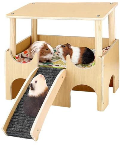 Kaninchenhaus für den Innenbereich, kleines Tierhaus für den Käfig, doppellagiges Holzhaus | Chinchilla-Käfig-Zubehör, Lebensraumdekoration mit Leiter, Spielzeugunterstand