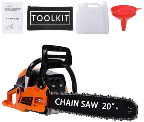 tinysiry 20 Inch Gas Chainsaw, 58cc 2-Stroke Handheld Cordless Chainsaw with 1 x Tool Box & 1 x Chain, Petrol Handheld Gasoline Chainsaws High-Power Logging Saw for Wood Cutt Red