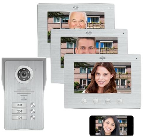 ELRO DV4000IP-3 Kit de Videoportero IP WiFi │ 3 Apartamentos │ Cámara 1080P Full HD con visión Nocturna │ Cable de 4 Hilos │ 16 Tonos de Llamada