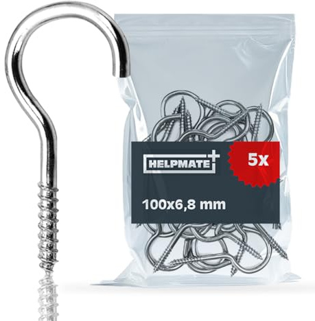 HELPMATE - Crochets pour corde à linge 100x6,8x29x24 mm - acier électro-zingué - 5 pièces - crochets à vis robustes pour la fixation de cordes à linge
