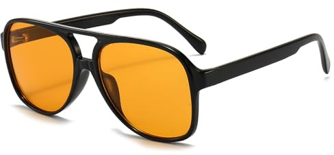Long Keeper Occhiali da Sole Pilota Polarizzati per Uomo Donna Occhiali da Sole Quadrati Vintage Anni 70 da Pilota Grandi Protezione UV400 (Nero Montatura - Giallo Lente)