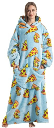 Gegeryozer ultramjuk huvtröjafilt med ärmar, varm flanellfilt för hemmasoffa och säng, gosig filt med huva, Pizza, Einheitsgröße