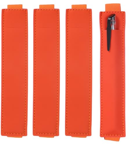 QUARKZMAN 4 Stück Verstellbare Stiftschlaufe Halter für Notizbuch Orange | PU Leder Stifthalter Bleistift Hülse Elastisches Band Band, Entworfen für Notizbücher Journale Kalender