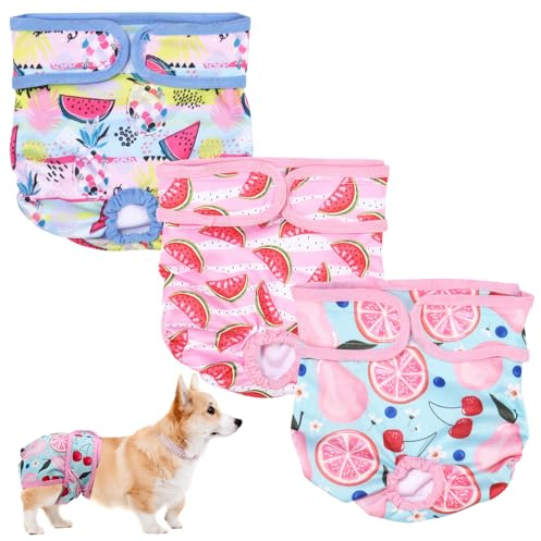 3 pañales reutilizables para perros de tamaño M, para perras pequeñas en caso de celo e incontinencia, pañales para perros muy absorbentes, tamaño ajustable