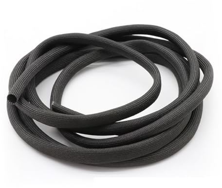 ALANIZ Guaina in Fibra di Vetro Intrecciata, Tubo in Fibra di Vetro ad Alta Temperatura da 600 °C, Guaina in Fibra di Vetro, Lunghezza 5 Metri, Guaina Isolante Intrecciata(Black,16mm)