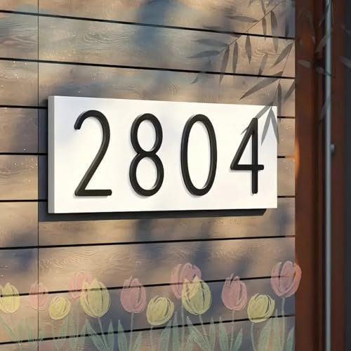 Letrero de dirección de casa personalizado para exterior, letrero de dirección moderno personalizado, placa de números de casa vertical y horizontal (texto blanco-negro, horizontal)