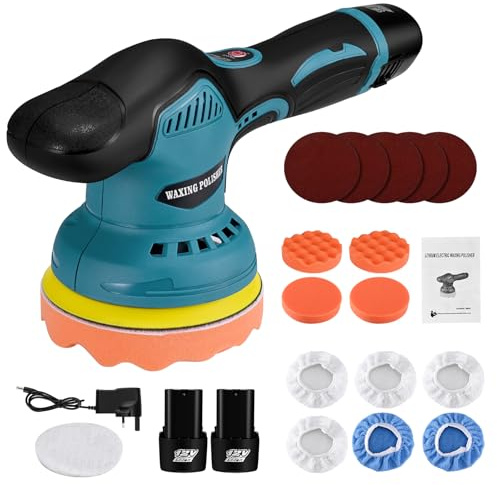 Helangel Car Polishers and Buffers,Cordless Car Polishing Kits 2500-7000RPM, 8 Variable Speed,5 inch Base Car Polisher with 2 Rechargeable Battery for Auto Detailing/Polishing/Waxing