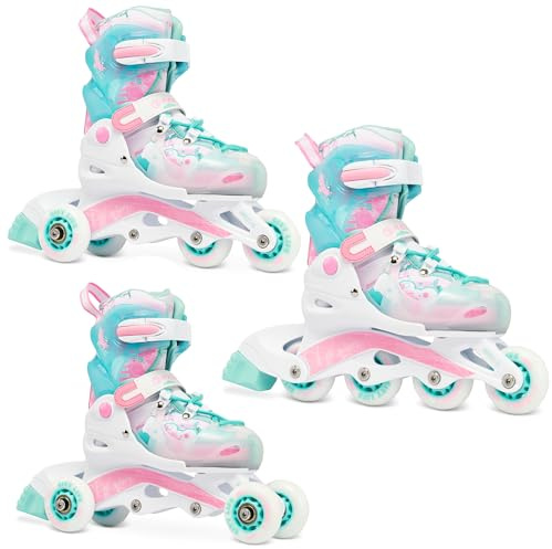 Raven Princess 3in1 Inline Skates Triskates Rollschuhe Inliner für Kinder Mädchen verstellbar (Mint/Pink, 30-33 (19,5cm-21,5cm))