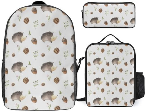 JiuPopular 3 In 1 Backpack Combination Set,Hedgehog Hawaiian Palm Tree Lovely Maltese Dog Light Marble Horror Skull Tree Killer Whales Orca Ladybugs Pattern Infinite Speckled Monkey Pattern Banana Mon