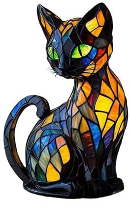 MEIION gartenstadl Leuchtkatze – Die handgefertigte Lampe, die Herzen erstrahlen lässt Handgefertigte Katzenförmige Tischlampe aus Buntglas im Retro-Stil – Perfekt für Schlafzimmer und Wohnräume