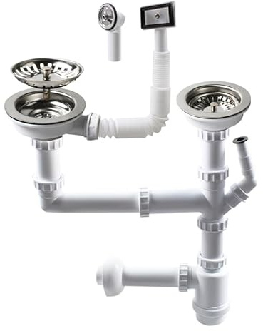 Talea Sifone doppio da 114 mm per lavello con attacco per lavastoviglie, sifone, doppio sifone per lavello, adatto per lavello con un'apertura di 84-90 mm Z7052C006