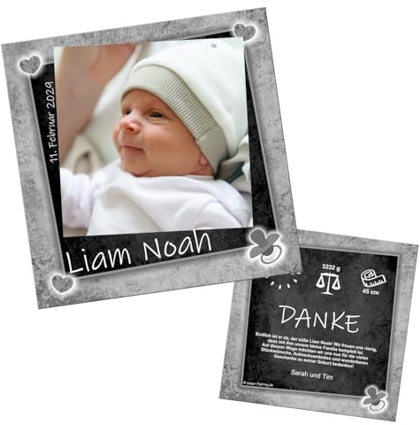 Vintage Love Geburtskarten Dankeskarte Danksagung zur Geburt, eigener Text | anpassbar, mit Babyfoto, als digitale Datei (JPG) oder gedruckt auf 350gr Feinstkarton, 1 - 100 Stück