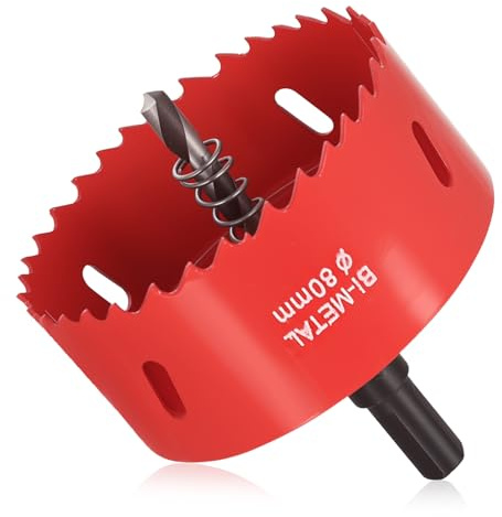 RunXinDa80mm Bi-Metal Hole Saw – M42 HSS Heavy Duty Core Drill Bit with Hex Shank & Pilot Drill for Wood, Plastic, Drywall, Sheet Metal & Thin Steel (1pcs-80mm)