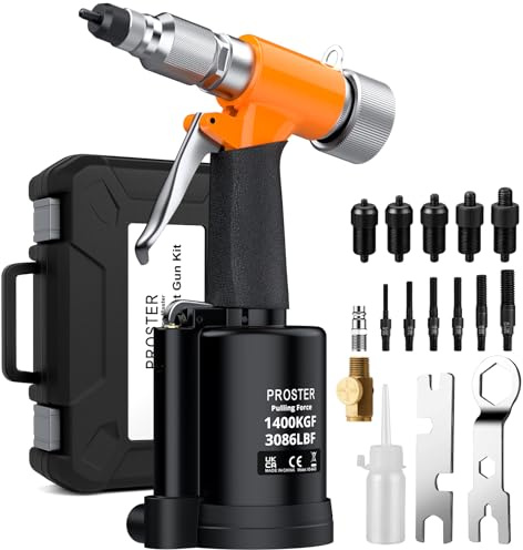 Proster Remachadora de Tuercas Neumática con 5 Mandriles Métricos M4/M5/M6/M8/M10 y 6 Husillos Adicionales Remachadora de Aire Comprimido Fuerza de Tracción 1400KGF para Industria Maquinaria Automóvil