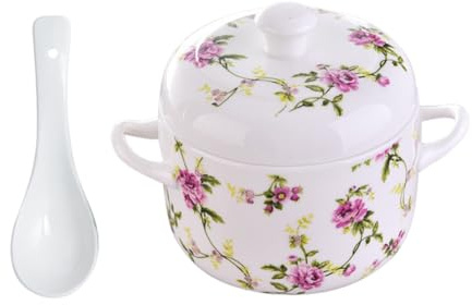 TOYZFRIENDY Olla de Guisado Cerámica con Doble Asa y Tapa Recipiente para Cocción al Baño María Cuenco Multiusos para Sopas y Estofados Diseño Antideslizante y Seguro