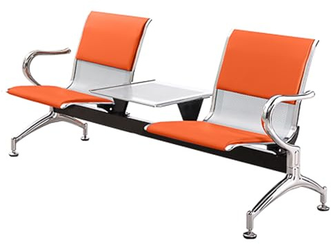 WPWSDWMX Airport Reception Bench with Table, Office Guest Chair with Armrest and Backrest, Leather Reception Chair for Business(Orange)
