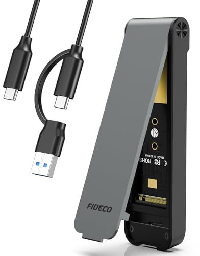 FIDECO M.2 NVMe SSD Gehäuse, USB 3.2 Gen 2 (10Gbps) M.2 NVMe USB Adapter, Aluminium Sandwich-Stil-Design, Werkzeuglose Installation, Unterstützt UASP und Trim (Grau)