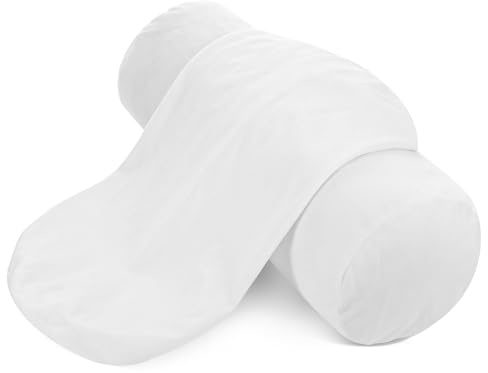 FdcZeyxior 2 PCS Neck Roll Pillow Cover with Zipper, Round Neck Pillow Soft Bolster Pillows Covers White Breathable Cylinder Pillowcases for Cylindrical Cushion (16 X 6 Inch)