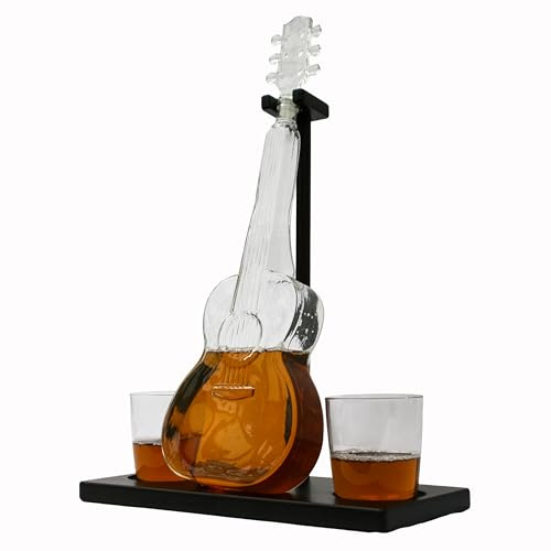 Connoisseur Creations Glass Guitar Decanter and Tumbler Set with Wooden Stand