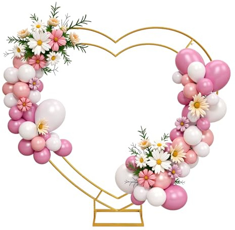 Fiita Gold Herz Hochzeitsbogen,Herz Ballon Bogen Kit Metall Arch Stand Hochzeit Blumen Herzförmiges Kreis Rahmen Hoop Ständer Ballonbogen Set,für Hochzeit, Babyparty, Geburtstagsfeier, Jubiläum,2M