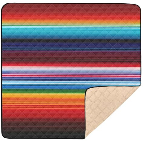 xigua Baby Play Mat - 127 X 127 cm Foldable Waterproof Baby Play Mats for Floor, Mexican Blanket Stripes Soft Foam Crawling Mat for Babies and Toddlers Infants, Machine Washable