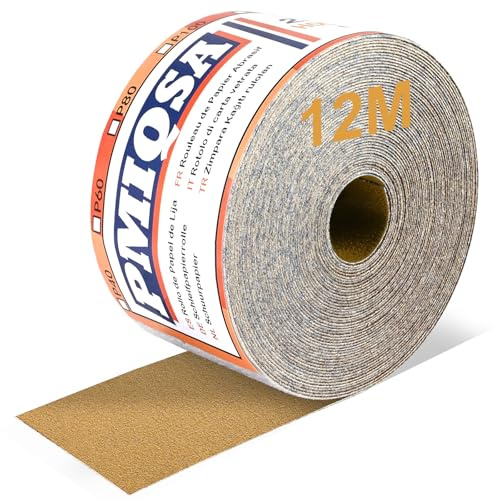 PMIQSA Rollo De Papel De Lija Con Gancho Y Bucle, 12m X 70mm, Grano 100, Papel De Lija De óXido De Aluminio, Adecuado Para AutomocióN, Lijado De Madera Y Metalurgia(Amarillo)