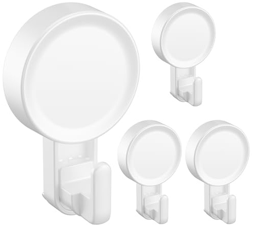 Ulinek 4 Piezas Ganchos de Ventosa Fuerte, Colgador Ventosa Sin Taladro | Porta Toallas y Perchero Reutilizable para Baño, Ducha, Cocina, Azulejos y Pared Lisa, Hasta 5 KG