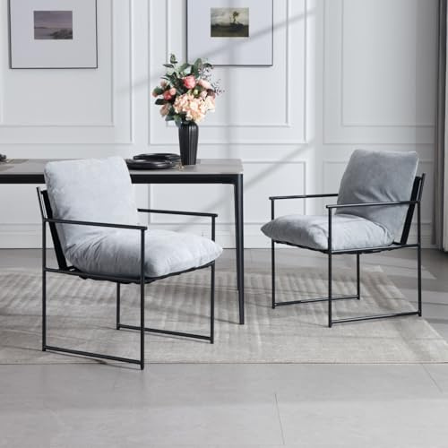 Ya-Home Esszimmerstühle 2er Set Küchenstühle Chenille Sessel mit abnehmbarem Kissen Freizeitstühle Polsterstuhl mit Metallrahmen für Esszimmer/Wohnzimmer/Küche, Grau