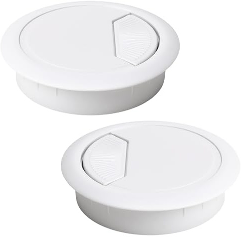 Luabueb 2 Piezas Plástico Tapa Pasacables de Escritorio Blanco Ø60mm | Pasacables de Mesa Redondos para Cable de Mesa de Oficina y Hogar