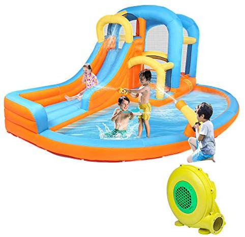 Bonnlo Inflatable Bouncy Castle with Large Water Slide, Inflatable Bounce House, Splash Pool, Climbing Wall & Tunnel, Kids Bouncy Castle for Garden, 550x295x225cm, Age 3-8 Years