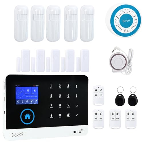 Discoball Alarm Home Security System,Wireless Alarm System with Motion Sensor, Door/Window Sensor & Remote Control, Works with Smart Life, Tuya App & Alexa, No Monthly Fee -19 Pieces Kit