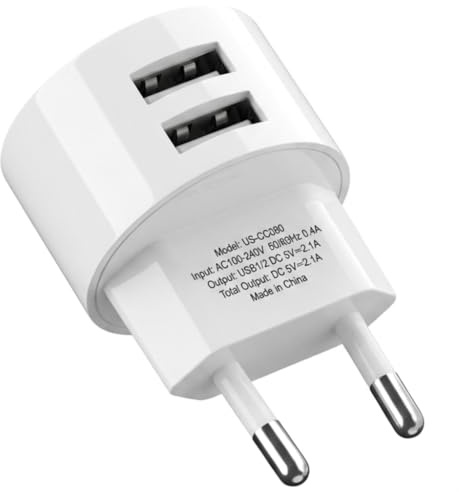 Doble Puerto Adaptador Enchufe USB 5V 2,1A Plano Compatible con Tomas y Alargadores Cargador Rápido para Smartphones Tabletas Reproductores eBooks y Dispositivos USB Múltiples Seguro