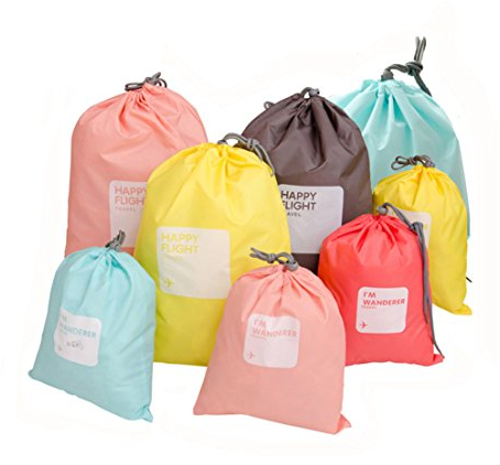 LZYMSZ 8 PCS Aufbewahrungsbeutel Reise Tasche, Nylon wasserdichte Kleidungs Beutel Zugschnur Taschen, Organizer Beutel für Koffer, Schuhe, Sport (8-Color)