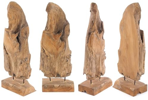 Wurzelholz Treibholz Skulptur Roots 80 | Natur, 72-80 cm Teakholz | Design Holzskulptur, Unikat Figur aus Teak mit massivem Sockel