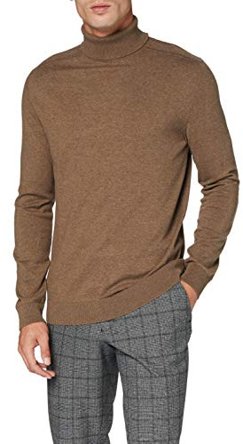 SELECTED HOMME tröja för män långärmad polotröja, Brun (Teak/Melange), L