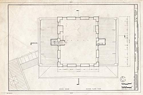 Historic Pictoric : Blueprint 14. Engine House Second Floor Plan - Fairmount Waterworks, East Bank of Schuylkill River, Aquarium Drive, Philadelphia, Philadelphia County, PA 12in x 08in