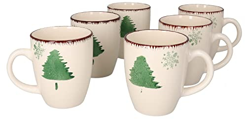 MamboCat 6er Set Kaffeebecher Schneeflocken & Tannenbaum I Weihnachten I 300 ml I Christmas Tree, X-Mas Time I Glühwein I Eierlikör I Punsch I Tasse I Pott I Steingut