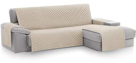 Textilhome CubreSofá Chaise Longue Malu, Protector para Sofás Acolchado Brazo Derecho, Tamaño 240cm. Color Marfil (Visto DE Frente), Ideal para Mascotas, Arañazos.