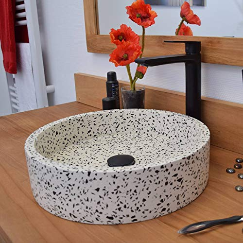 Océan Line Vasque ronde à poser en terrazzo crème, Arlequin 40×40×10 cm