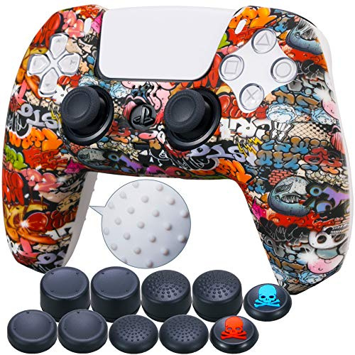 9CDeer 1 x Stück Schutzfolie Transferdruck Silikon Dick Hülle + 10 Thumb Grips für PlayStation 5 / PS5 Controller Kleine Schädel