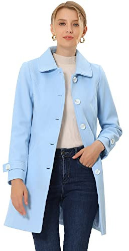 Allegra K Women's Peter Pan Collar Raglan Sleeves A-line Winter Coat Blue M