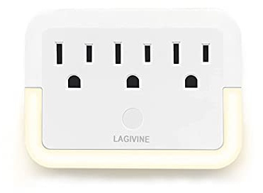 LAGIVINE väggmontering, uttagsadapter, utloppsförlängare med ljusavkänning, grenuttag med varm nattlampa för hemmakontor hotell resa – vit (1-pack)