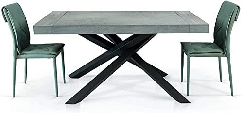 Mar.c.a. Design - Ausziehtisch, hergestellt in Italien, aus Holz, mit Beton-Finish, Tisch in Farbe Grau mit Metallbeinen und 2 Verlängerungen - Maße: 180 x 90 cm geschlossen und 280 x 90 cm offen