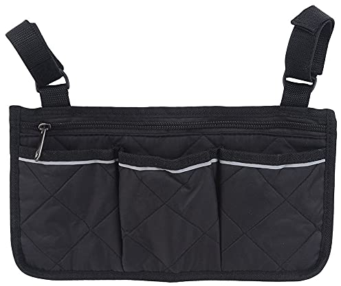 Black Wheelchair Armrest Storage Bag with Reflective Strips Wheelchair Pocket Storage Bag Wheelchair Storage Bag Fits Bed Rail Scooters Walker Power Wheelchair