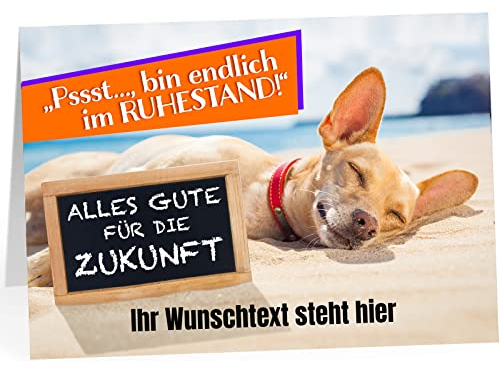 XXL Abschiedskarte PERSONALISIERT (A4) - Schlafender Hund - große Klappkarte für Kollegen mit Umschlag zur Rente Ruhestand Pension
