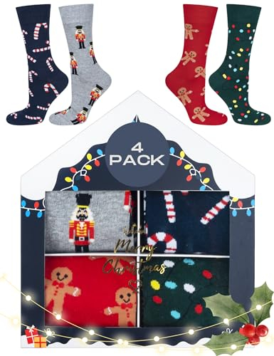 soxo Noel Chaussettes Homme Drole Cadeau Femme Fantaisie Idee Cadeaux Humour 40-45 4 Paires Coffret de Noël 3