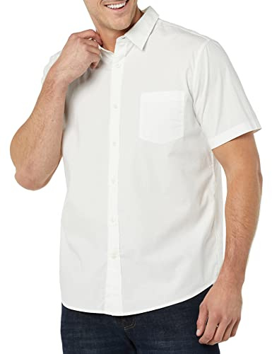 Amazon Essentials Men's Slim-Fit Short-Sleeve Poplin Shirt, White, Large