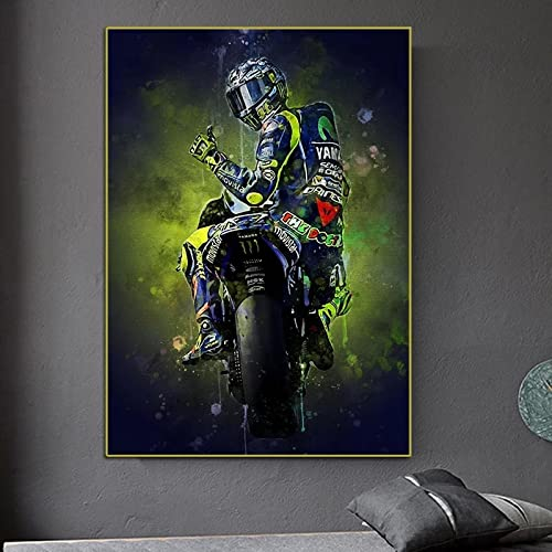 ZYBQLUUAI Leinwand Wandkunst Malerei 50x70cm Ungerahmt Valentino Rossi's Motorrad Poster Wandkunst Bild Druck für Wohnzimmer Wanddekoration Wohnkultur
