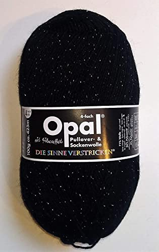 Opal/Sockenwolle / 4 ply/fädig / 1 x 100g. / Tiefschwarz mit Silbereffekt /Die Sinne verstricken / Opal Leckerbissen/Strickwolle